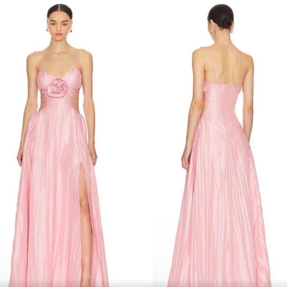 For Love And Lemons Pink Pleated Spaghetti Strap Gown - Picture 2 of 7